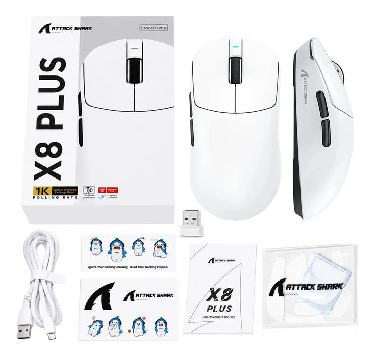 ATTACK SHARK X8PLUS RATÃ³N GAMING 55G PARA MANOS GRANDES 4KDP COLOR ROJO GRADO A