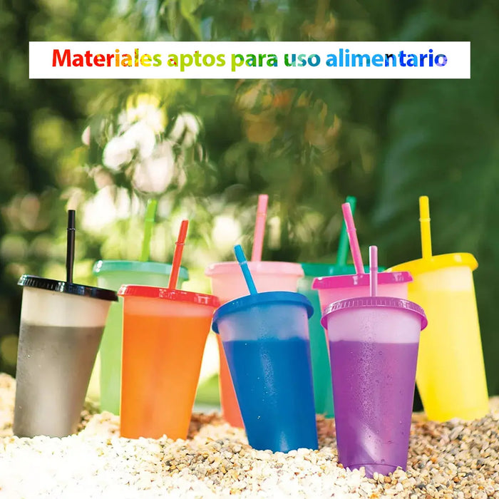 20 VASOS REUTILIZABLES PLASTICO 16OZ C/TAPA Y POPOTE GRADO B