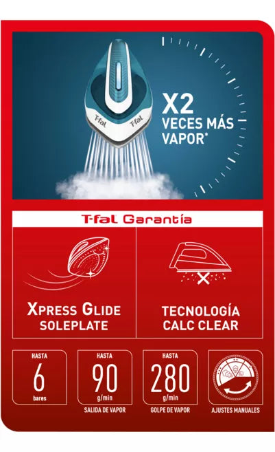 GENERADOR DE VAPOR EXPRESS EASY BLANCO AZUL PLANCHA TU ROPA FACIL Y RAPIDO TANQUE DE 14 L TFAL GRADO A