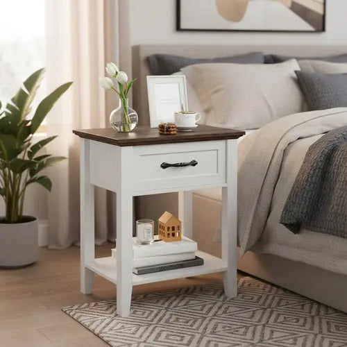 MESA DE NOCHE PARA RECÁMARA ESTILO MODERNO CON CAJÓN 2 PIEZAS GRADO B