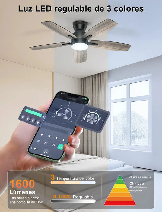 PHYLLUZ VENTILADORES DE TECHO CON LUZ Y CONTROL REMOTO 142CM GRADO B