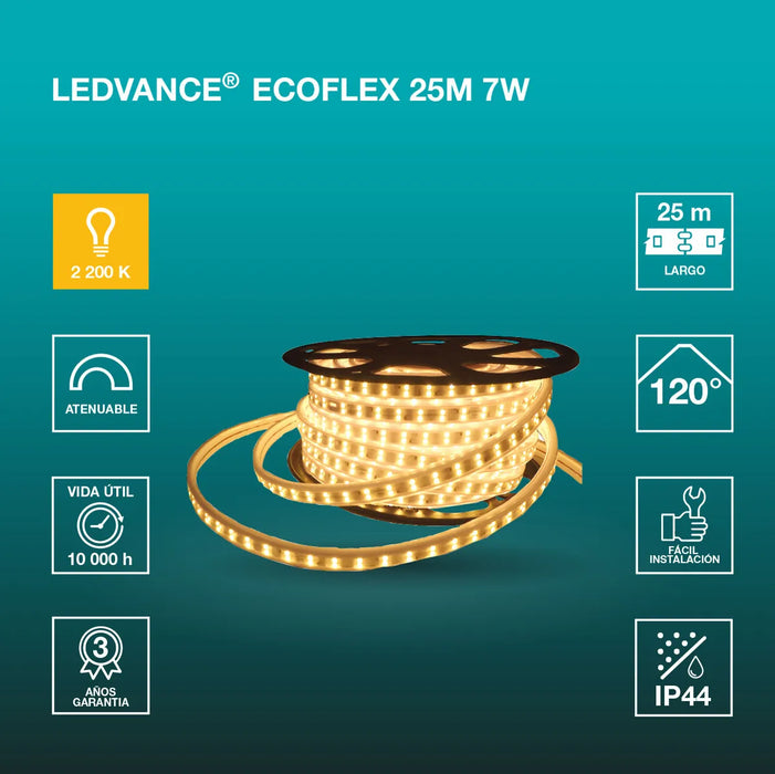 TIRA LED ECOFLEX LEDVANCE 7W LUZ CALIDA 25 MTS 127V