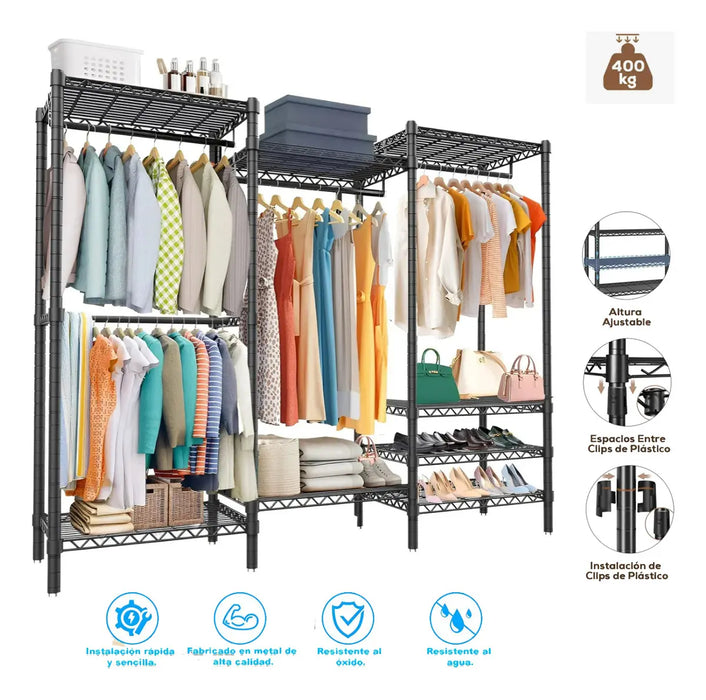 190CM PERCHERO RACK CLOSET ORGANIZADOR ARMARIO PORTATIL ZAPATERO COLOR NEGRO ALISPUS GRADO B