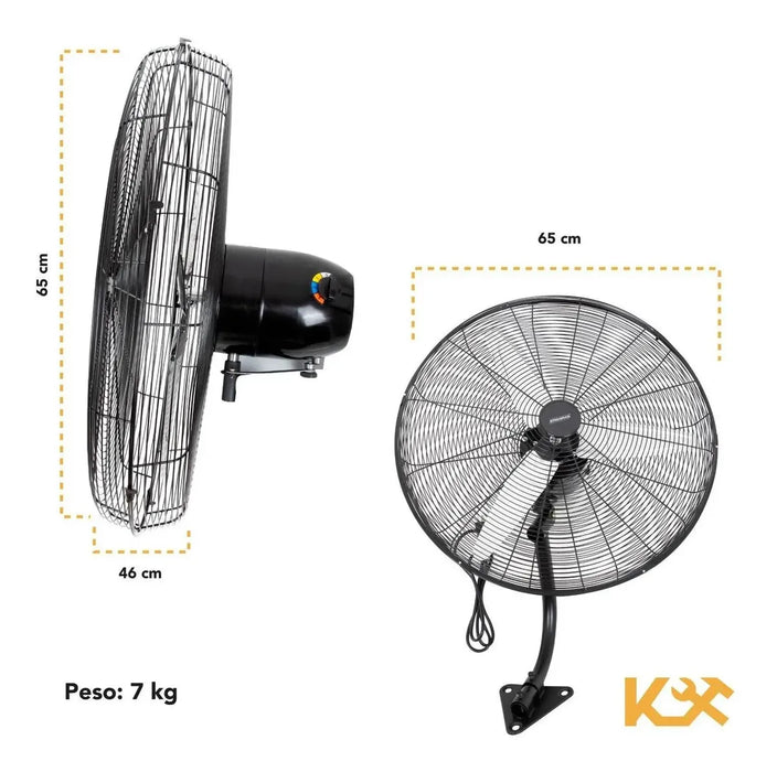 VENTILADOR DE PARED INDUSTRIAL 26 PULGADAS ALUMINIO KINGSMAN ESTRUCTURA NEGRO DIÁMETRO 66 CM FRECUENCIA 60 HZ GRADO B