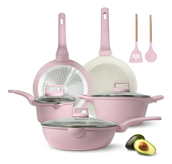 BATERÍA EQUIPA TU COCINA DE ALUMINIO CON ANTIADHERENTE 10PZA ROSA GRADO B