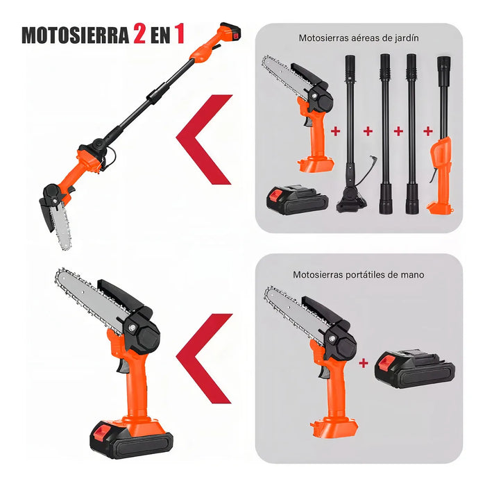 LMKB MOTOSIERRA ELÉCTRICA INALÁMBRICA 2 EN 1 AJUSTABLE CON PÉRTIGA TELESCÓPICA Y 2 BATERÍAS 2 GRADO B