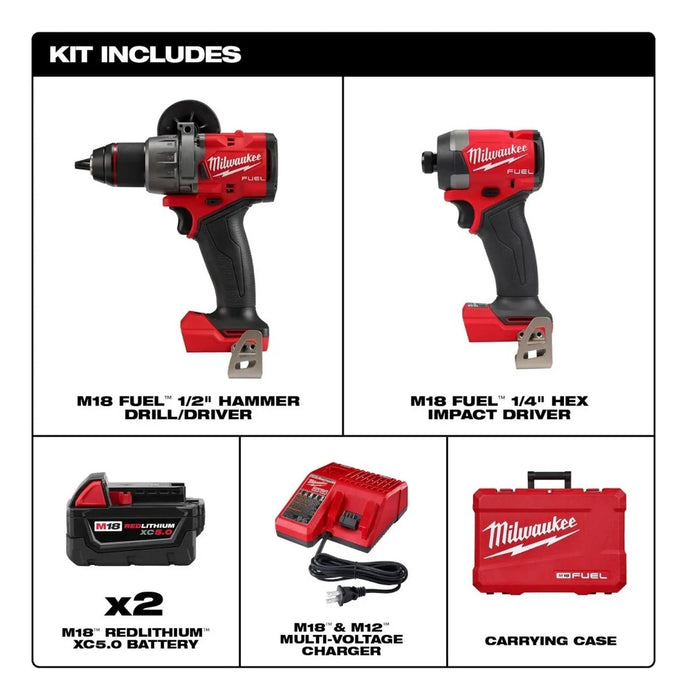 Combo Milwaukee M18 FUEL™ 3697-22 | Rotomartillo + Atornillador de Impacto | 2 Baterías 5.0Ah | Grado A