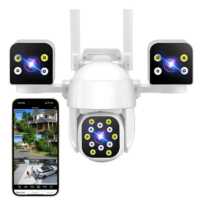 ANBOLM 5K CÁMARA DE SEGURIDAD WIFI EXTERIOR TRES LENTES 360Â° BLANCO