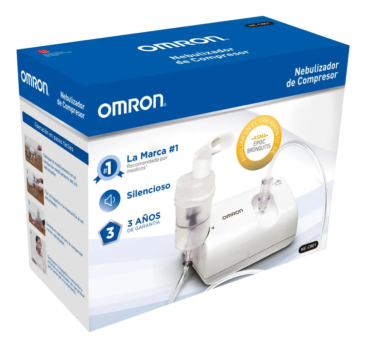 NEBULIZADOR DE COMPRESOR OMRON PARA NIÑOS Y ADULTOS NE-C801LA, SONIDO DISCRETO, RESPIRACIÓN FÁCIL Y EFECTIVA, COLOR BLANCO, 1 UNIDAD GRADO B