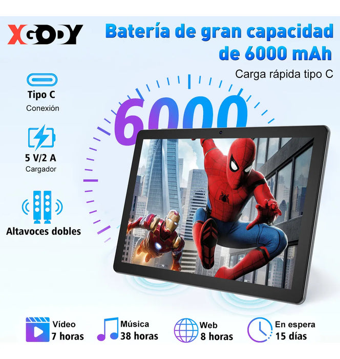 Tablet Xgody N01 Infantil Verde 10.1'' 128gb Almacenamiento Y 8gb Ram Android 11 6500mah Con Funda Protectora Anticai­da Y Certificacion Google Gms VERDE