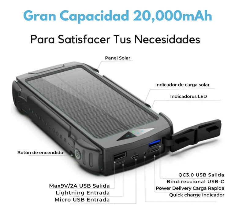 POWER BANK BATERIA SOLAR 20,000MAH CARGA INALAMBRICA NARANJA GRADO B