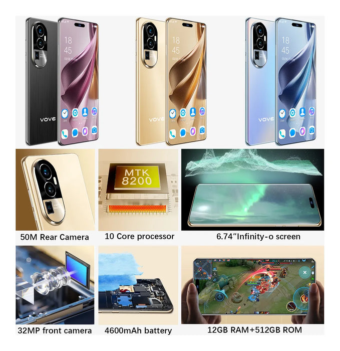 DUAL SIM RENO 10 PRO 2025 MÃ¡S BARATO CELULARES COMPATIBLES RED 5G WIFI MÃ¡S POPULAR TELÃ©FONO 12GB+512G DESBLOQUEA SMARTPHONE BATERÃ­A DE LARGA DURACIÃ³N NEGRO GRADO B