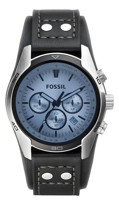 RELOJ CABALLERO FOSSIL CH2564 DE PIEL NEGRO FONDO CELESTE  GRADO B