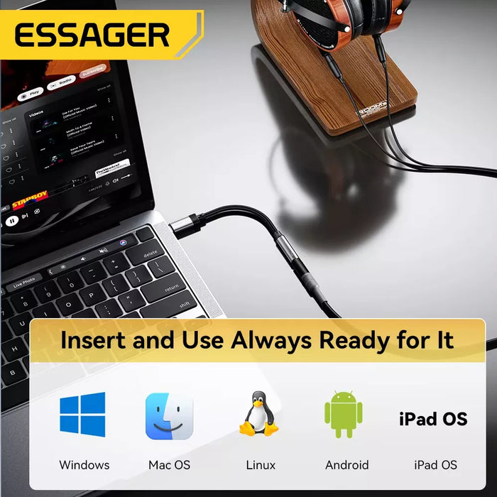Adaptador USB 3 1 Tipo C a Auxiliar 3.5 Audífono Micrófono GRADO B