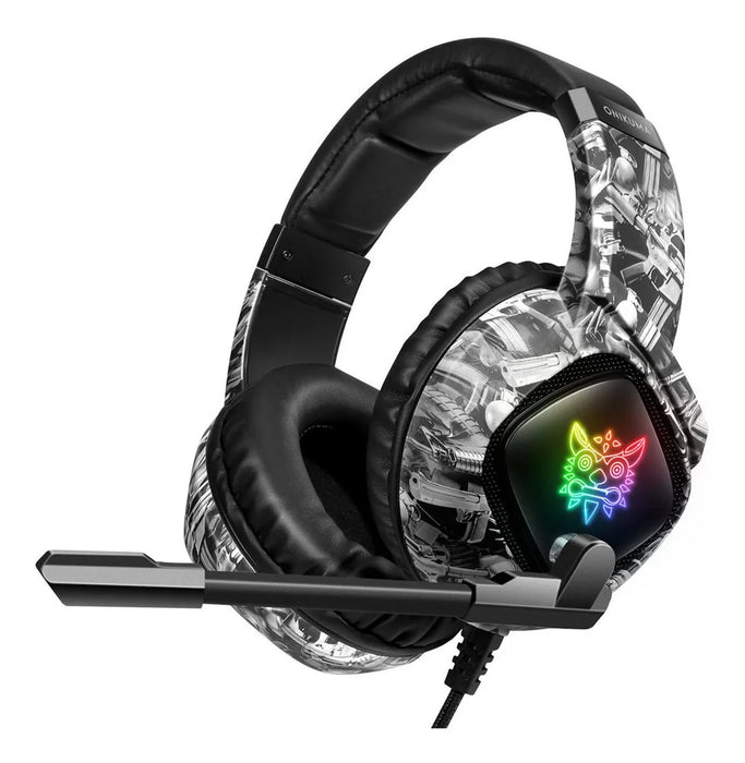Audifonos Gamer Onikuma K19 Camuflaje Gris Con Luz Rgb Led GRADO B