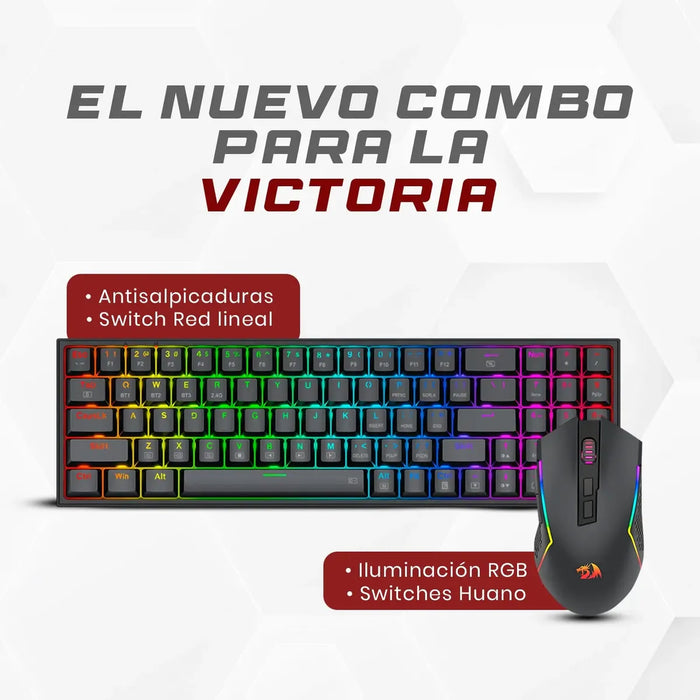 COMBO GAMER REDRAGON S136 TECLADO + MOUSE INGLÉS INALÁMBRICO NEGRO grado b