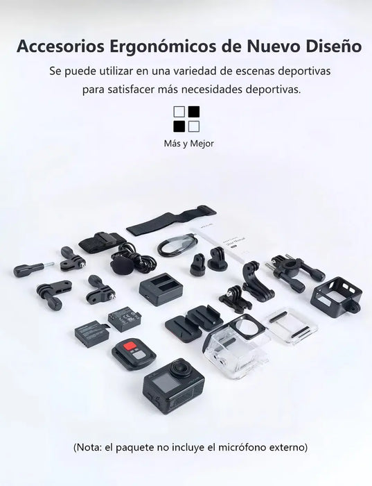 VIDEOCÁMARA WOLFANG CÁMARA DE ACCIÓN GA200 4K NEGRA EIS WIFI PANTALLA DUAL CON CARGADOR DE BATERÍ­A MANDO A DISTANCIA MICRÓFONO Y ACCESORIOS PARA CASCO NEGRO GRADO B