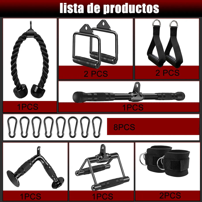 AGARRES PARA GYM 10PCS AGARRADERA MANERAL KIT CON 8 GANCHOS GRADO B