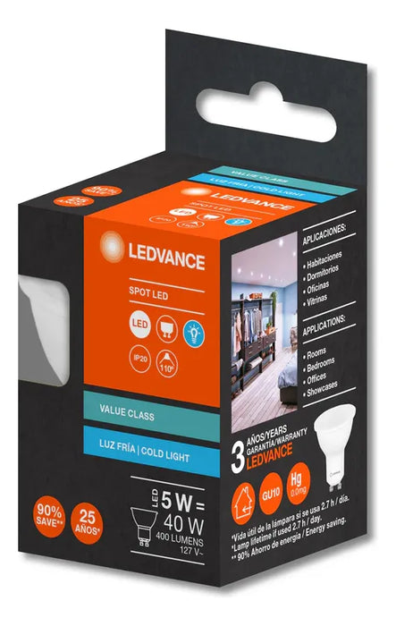 Foco Led Tipo Par16 Gu10 5w Luz Cálida, Paquete De 12 Focos