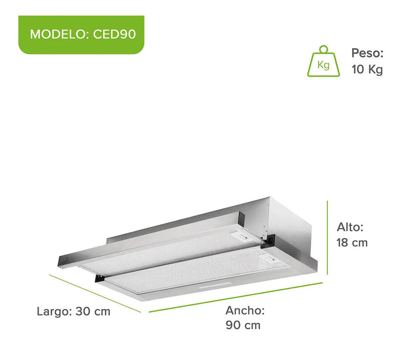 AVERA CAMPANA COCINA EXTRACTORA OCULTA DESLIZABLE 90CM CED90 Grado B