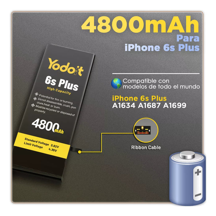 BATERIA PILA PARA IPHONE 6S PLUS YODOIT ALTA CAPACIDAD + KIT