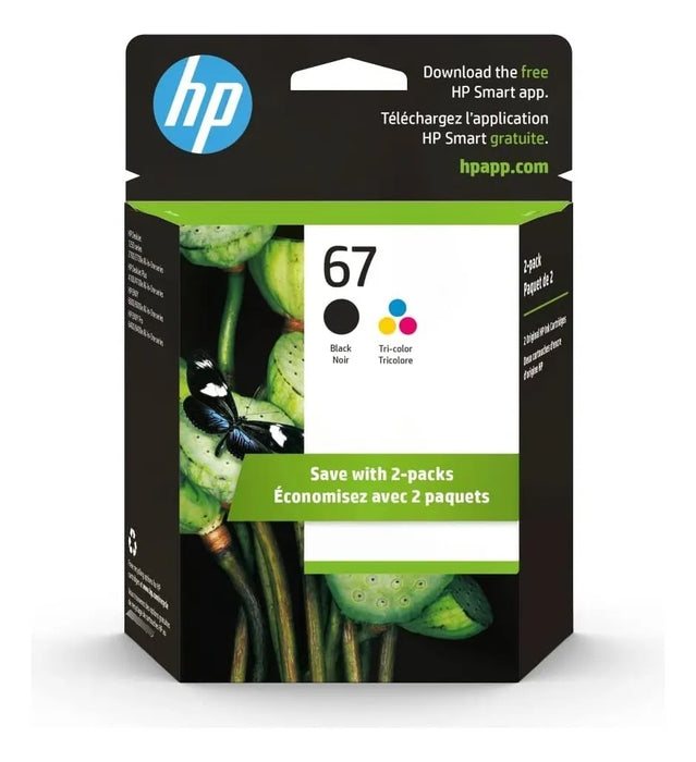 GENUINE CARTUCHOS DE TINTA HP 67 NEGRO TRICOLOR PAQUETE DE 2 COMPATIBLE CON HP DESKJET 1255 2700 4100 SERIES HP ENVY 6000 6400 SERIES 3YP29AN GRADO A