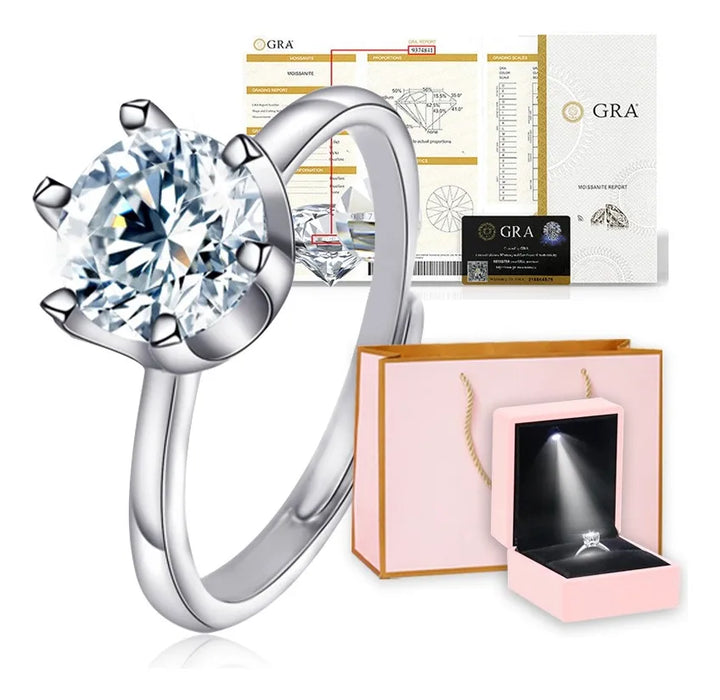 ANILLO COMPROMISO 1CT MOISSANITA PLATA REGALO DE ANIVERSARIO PLATEADO GRADO B