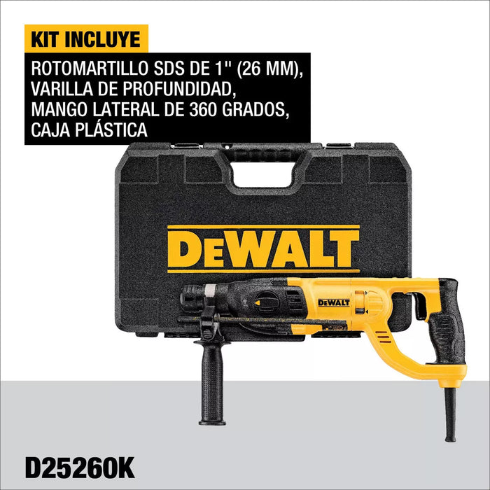 TALADRO ROTOMARTILLO 1'' 800W DEWALT D25260K-B3 COLOR AMARILLO GRADO B