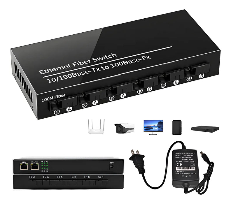 Convertidor Switch De Fibra Ã“ptica Monomodo 6 Puertos 100mb 1