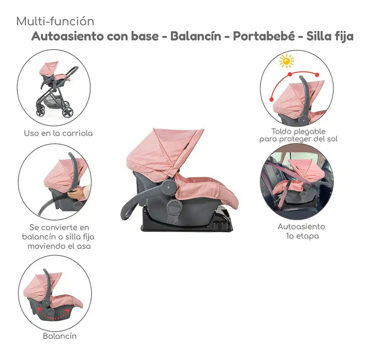 CARRIOLA D BEBE TRAVEL SYSTEM PRINCE CON AUTOASIENTO COLOR NEGRO CHASIS ROSA