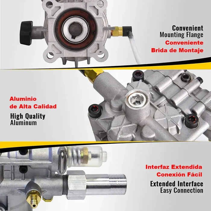BOMBA PARA HIDROLAVADORA GASOLINA 3400PSI EJE 3/4'' HORIZONTAL FOOWEI, DURABILIDAD EXTENDIDA, DESCARGADOR AJUSTABLE Y MEJORA DE RENDIMIENTO, IDEAL PARA LAVADORAS A PRESION RESIDENCIALES