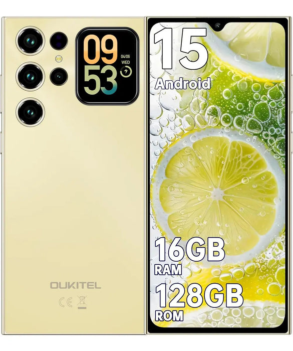 CELULARES OUKITEL C62 16GB RAM 128GB ROM SMARTPHONES 5150 MAH ANDROID15 OTG/HUELLA DACTILAR/GPS COLOR DORADO GRADO B