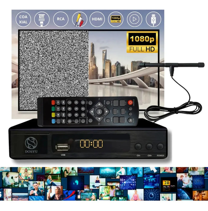DECODIFICADOR TV CONVERTIDOR DIGITAL FULL HD 1080P SEÃ±AL ANALOGA A DIGITAL RECECPCIÓN DE CANALES MARCA DOSYU NEGRO GRADO B
