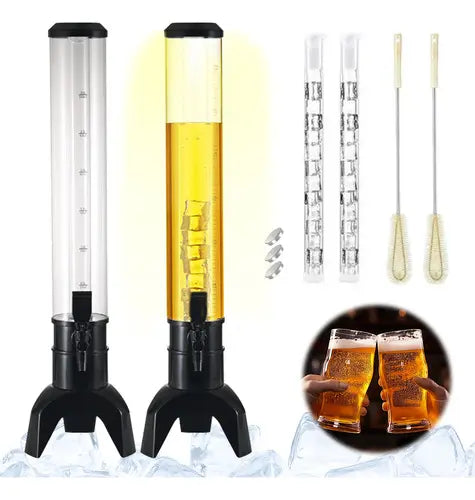 2PZS 3LTS DISPENSADOR DE TORRE BEBIDAS CERVEZA CON LED LUZ RECIPIENTE TRANSPARENTE CON GRADUACIONES CLARAS COLOR NEGRO GRADO B