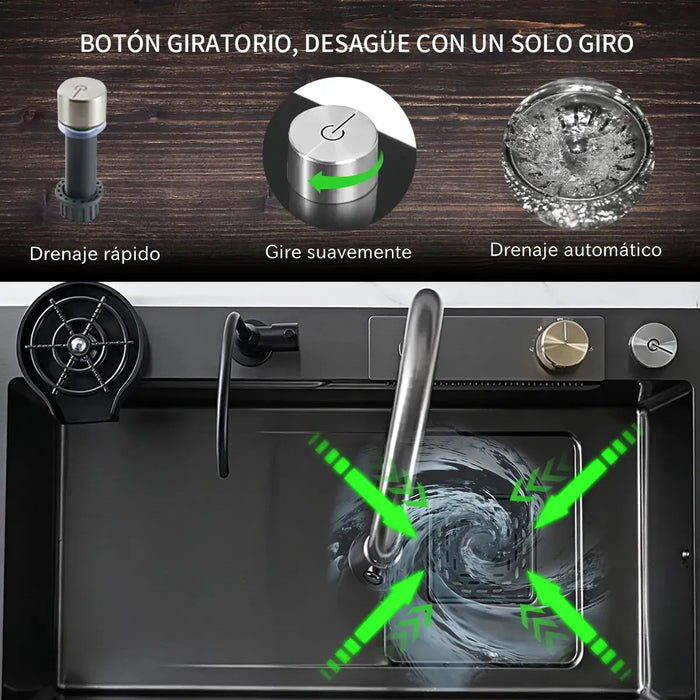 FREGADERO DE COCINA DE ACERO INOXIDABLE CON ACCESORIOS 80X45 SUPERFICIE CEPILLADA CON PRECISIÓN BOKOPTYR ESQUINAS REDONDEADAS PARA EVITAR GOLPES RESISTENTE AL ACEITE Y A LAS MANCHAS GRIS OSCURO GRADO B