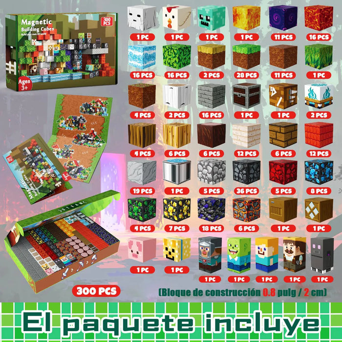 JUEGO BLOQUES PARA ARMAR MAGNÉTICOS MINECRAFT 2,5 CM REGALO 300 PIEZAS, TEMA DEL JUGUETE BOSQUE INFERNAL, JUGUETES SENSORIALES MONTESSORI, EL REGALO PERFECTO PARA LOS NIÑOS EN ESTAS FIESTAS. 1 GRADO B