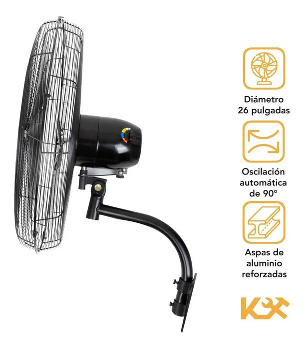 VENTILADOR DE PARED INDUSTRIAL 26 PULGADAS ALUMINIO KINGSMAN ESTRUCTURA NEGRO DIÁMETRO 66 CM FRECUENCIA 60 HZ GRADO B