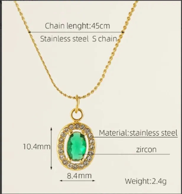 COLLAR CON COLGANTE DE CIRCONITAS VERDES OVALADAS DORADAS GRADO B - TiendaKomet México