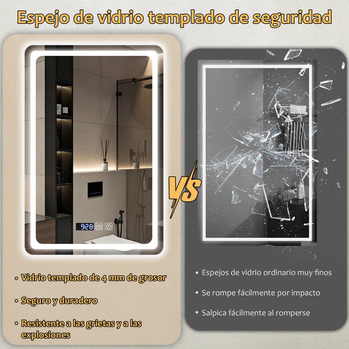DASHLINE ESPEJO LED DE BAÑO ANTIVAHO TOUCH TRICOLOR 50X70 CM