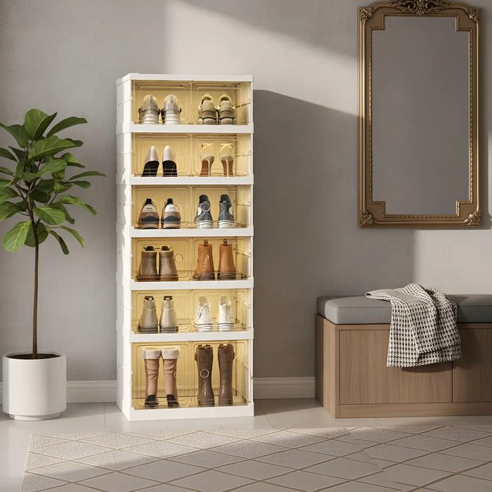 ZAPATERO PLEGABLE CON PUERTA TRANSPARENTE MUEBLE ORGANIZADOR 6 NIVELES, 12 PARES DE ZAPATEROS BLANCO GRADO B