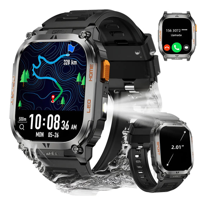 RELOJ INTELIGENTE HOMBRE CON AGPS MILITAR SMARTWATCHES CON LINTERNA Y ASISTENTE DE VOZ JIOYE WAIER NEGRO/KHAKI GRADO B