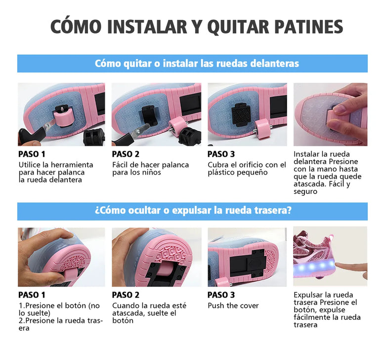 Patin Patines Tenis Led Niño Con 2 Ruedas Extraíbles Grado A