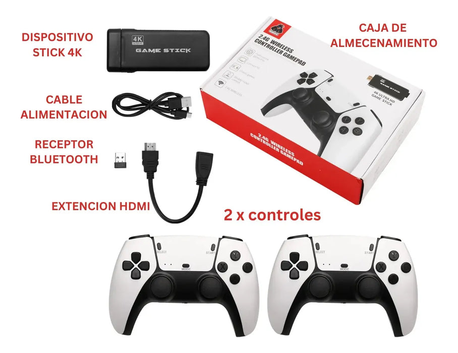 CONSOLA DE JUEGOS 4K CON 2 MANDOS, ENTRETENIMIENTO FAMILIAR, GRADO B