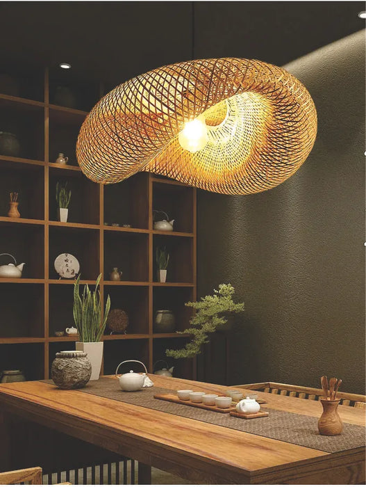 Lámpara Colgante De Bambú Tejida A Mano, Esti Grado B 1