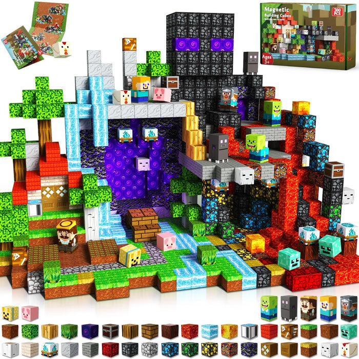 JUEGO BLOQUES PARA ARMAR MAGNÉTICOS MINECRAFT 2,5 CM REGALO 300 PIEZAS, TEMA DEL JUGUETE BOSQUE INFERNAL, JUGUETES SENSORIALES MONTESSORI, EL REGALO PERFECTO PARA LOS NIÑOS EN ESTAS FIESTAS. 1 GRADO B