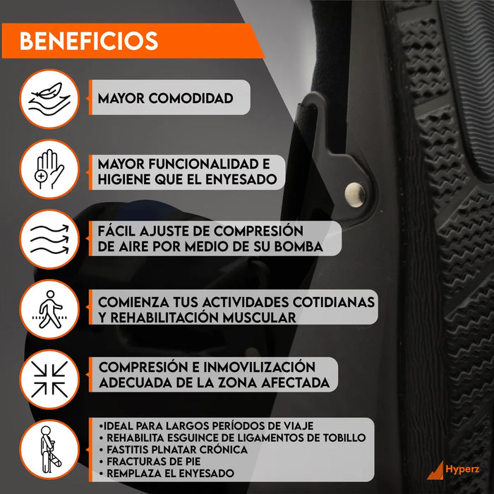 Ferula bota corta walker valvula aire neumatica para tobillo GRADO B