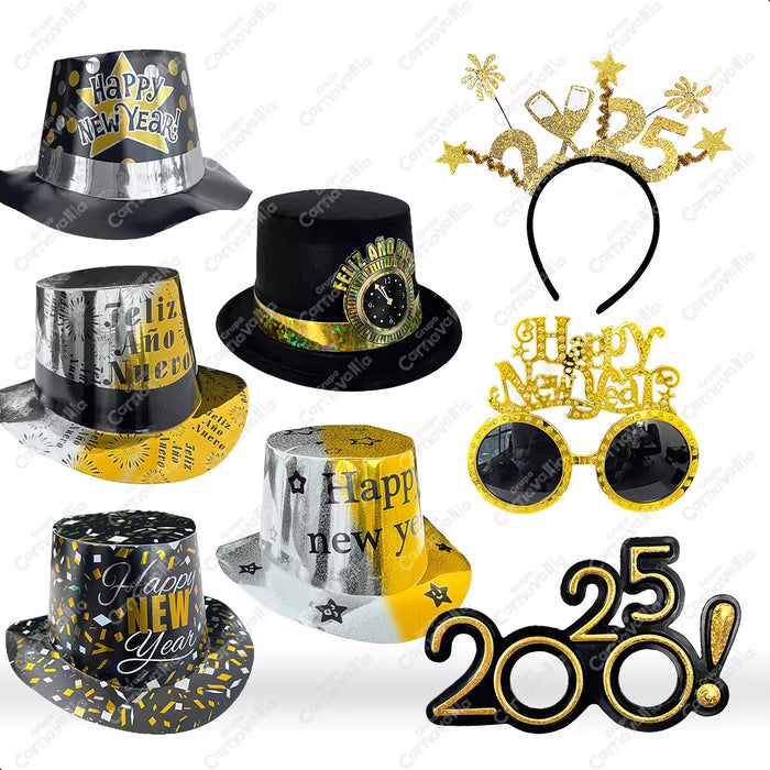 Kit batucada fiesta año nuevo diadema sombrero lentes 8 pzas GRADO A