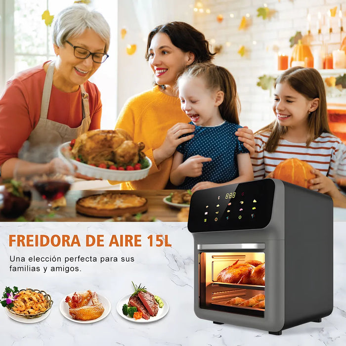 FREIDORA DE AIRE HORNO SMART MULTIFUNCIÓN DE 15L, 1500W - NEGRO GRADO A