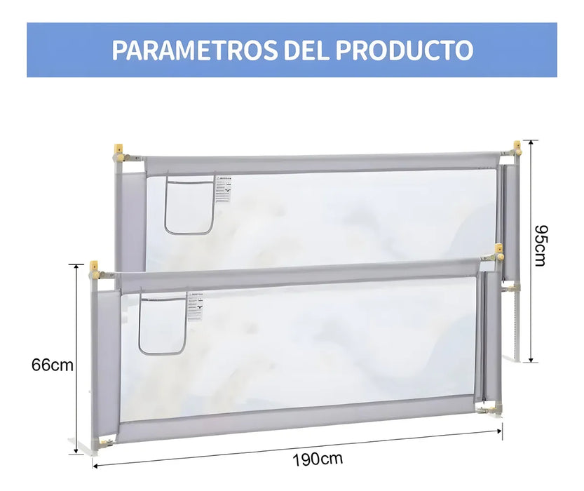BARANDILLA 2M PROTECTOR DE CAMA INFANTIL BARRA DE SEGURIDAD GRADO B