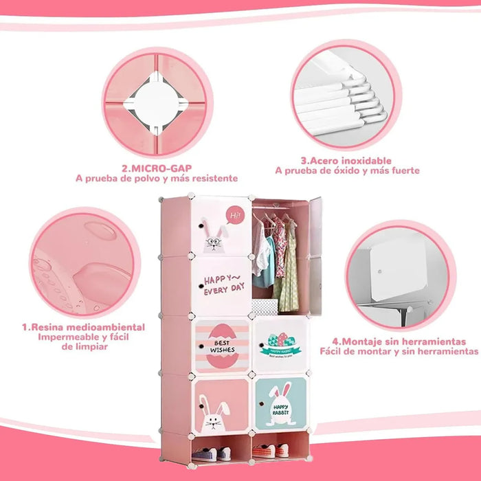 Armario Plastico Portatil Dibujos Animado Para Niño 8 Puerta GRADO B